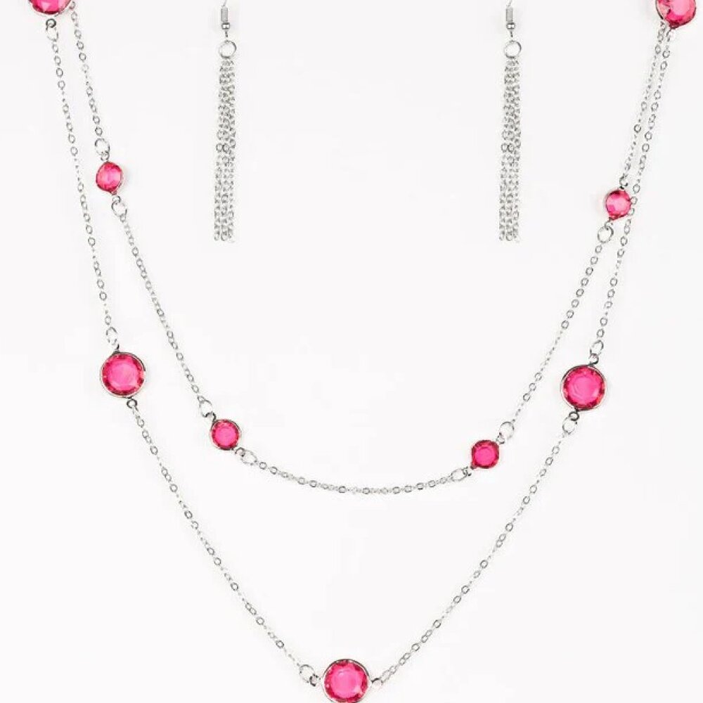 Pparazzi Raise Your Glass Pink Necklace & Earrings Set